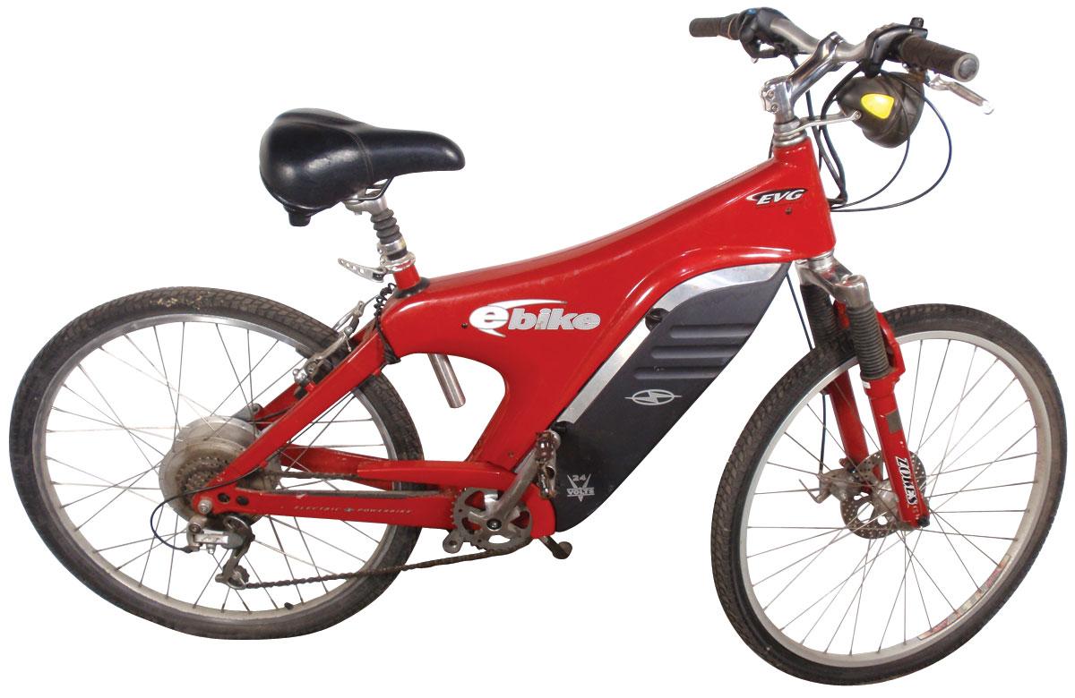 Bicycle, EV Global Motors Co. battery powered bicycle, red & black, VG cond, 43