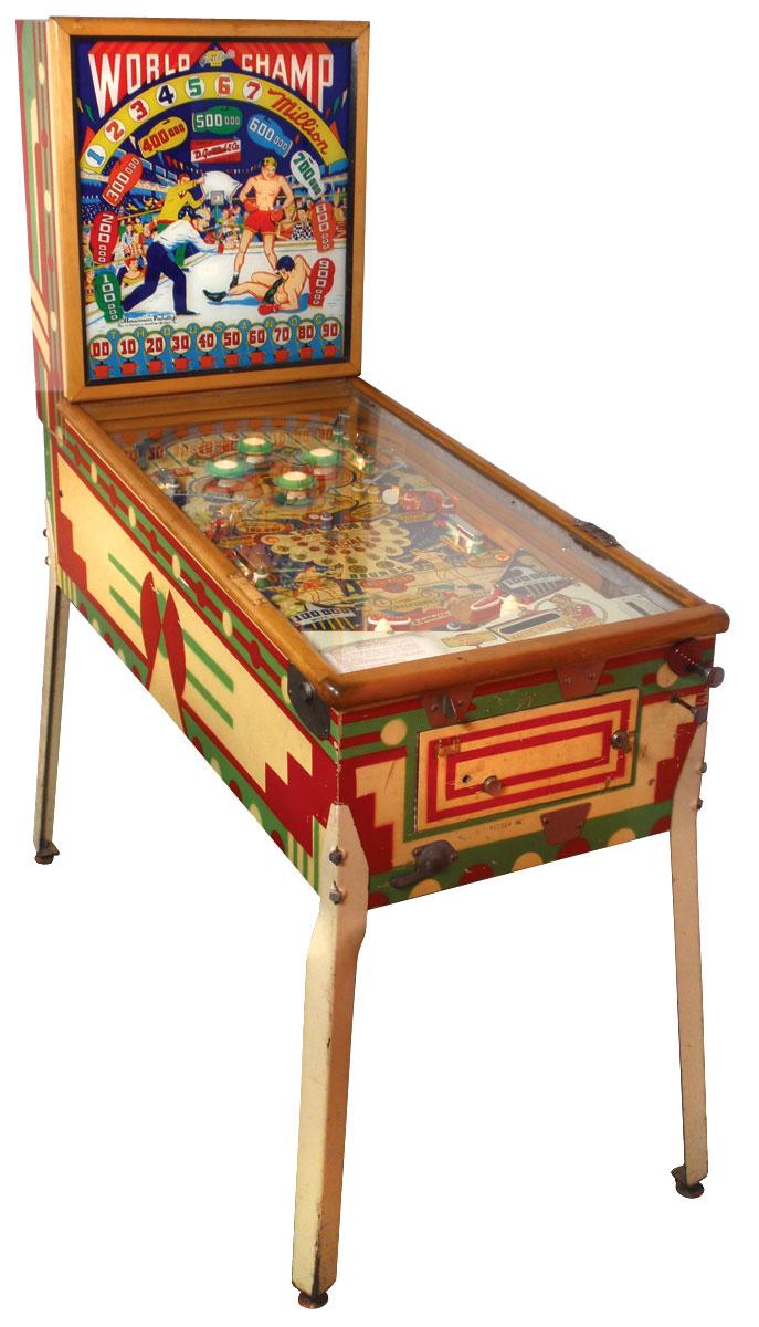 Coin-operated pinball machine, World Champ w/boxing scene, Gottlieb, 25 ...
