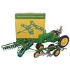 Image 1 : Farm toys (3), John Deere w/driver (repaired), JD disk harrow w/box, John Deere 2-bottom plow w/JCH 