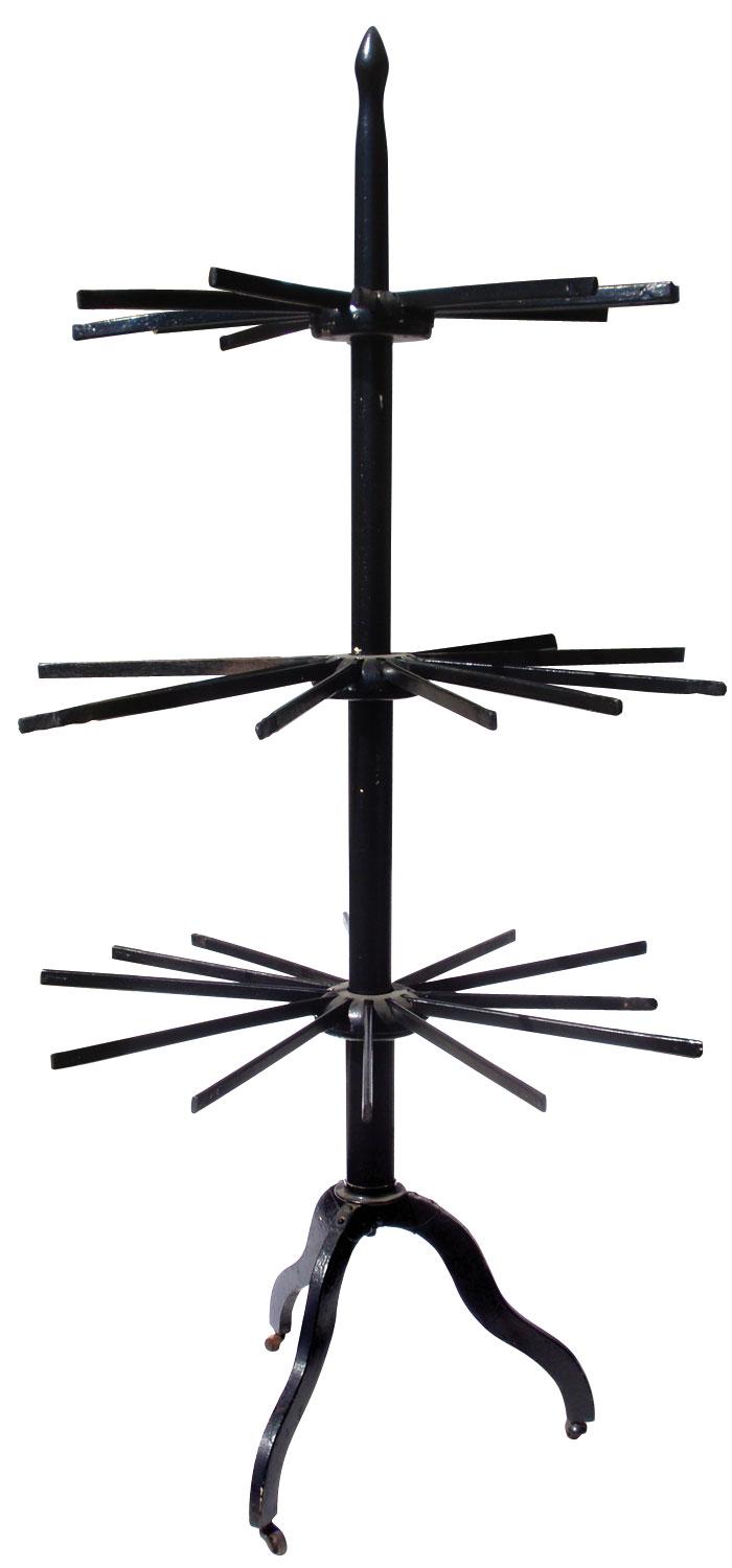 Primitive drying rack, 3 tier, wood w/old black paint, castors for easy ...