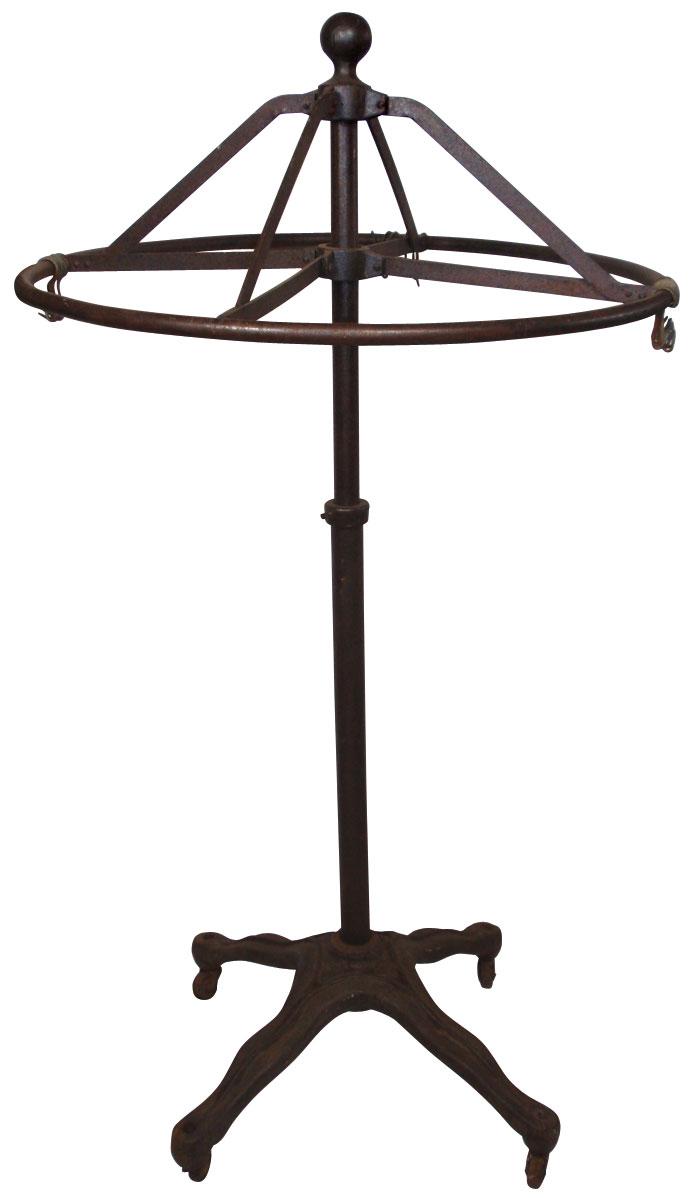 Circular clothing store rack, cast iron w/revolving top, VG cond, 60