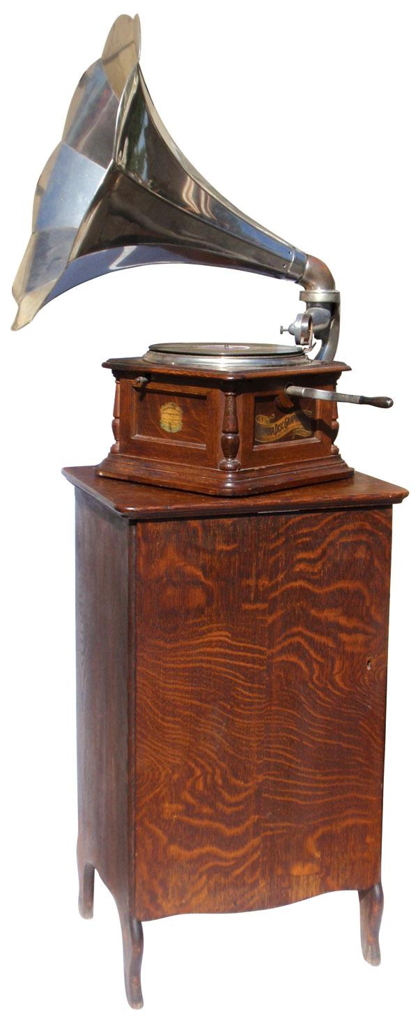 Disc Graphophone Columbia Disc Graphophone w/nickel-plated horn & record cabinet, model ...