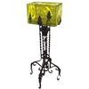Image 1 : Aquarium, Vaseline glass rectangular tank w/fancy wrought iron base, a bulb under the tank illuminat