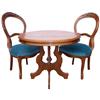 Image 1 : Victorian parlor table & 2 side chairs, all walnut, chairs have balloon backs w/carved fruit & velve