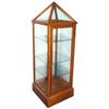 Image 1 : Showcase w/pyramid shaped top, oak floor case w/3 glass shelves, an unusual display in Exc cond, 61"