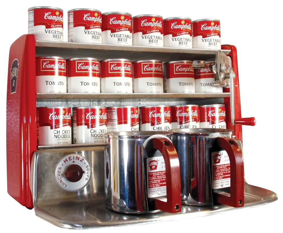 Heinz Soup warming station w/Campbell's Soup sample cans, Exc cond, 16