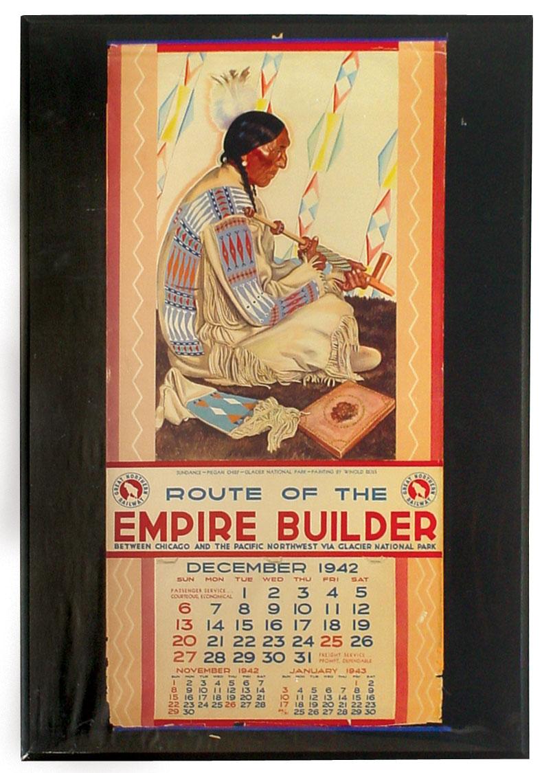 Great Northern Railway Empire Builder 1942 calendar, shows Piegan Chief