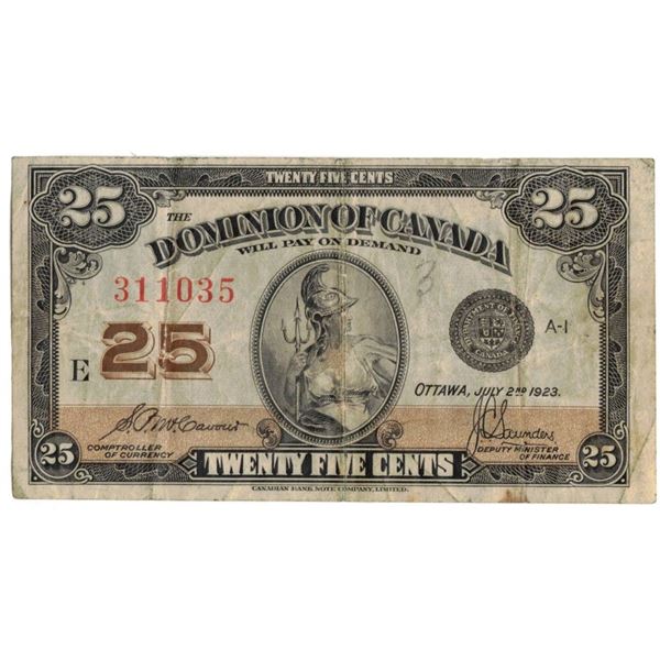 1923 Dominion of Canada - Twenty-Five Cent Note Shin Plaster