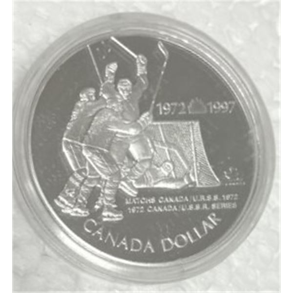 1997 Canadian Proof Silver Dollar  25th anniversary of the Canada/USSR Hockey