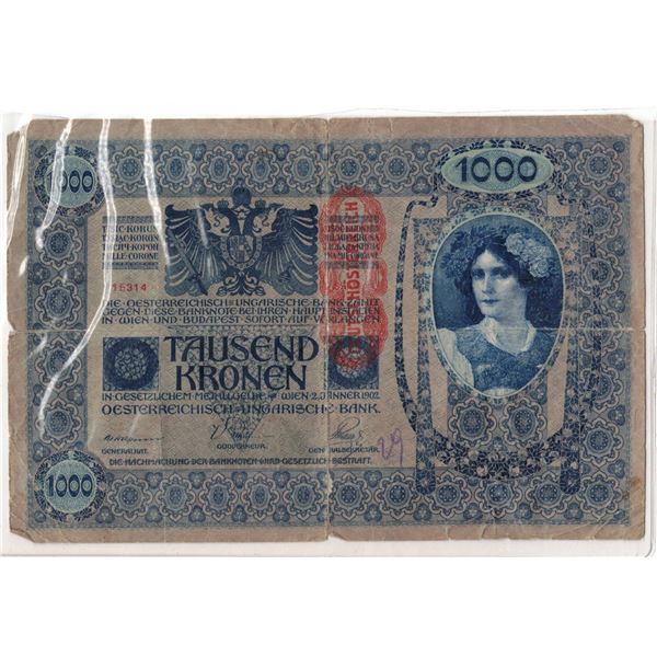 1902 Austrian Bank - One Thousand Kronen