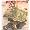 Image 1 : Bag of Money from Cuba (paper and coin) , and bill from Botswana