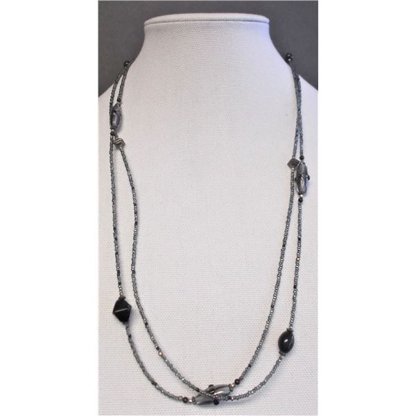 Fashion Jewelry - Black Double Strand Beaded Necklace