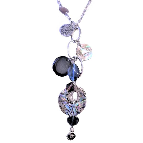 Lia Sophia Windsong Neptune Silver and Abalone Shell Disc Platinum Plated Necklace and Bracelet Set