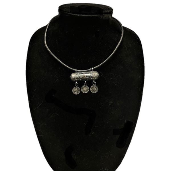 Black Leather Necklace with Antique Bronze Pendant