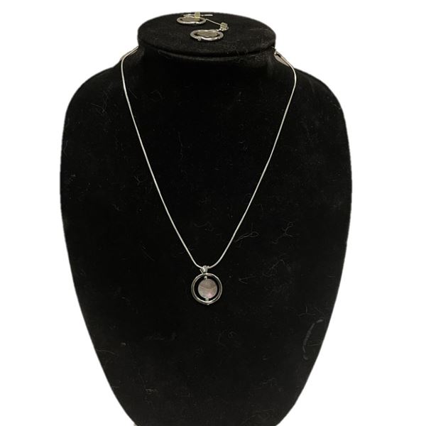Lia Sophia Rhodium and Abalone Shell Necklace with Matching Earrings