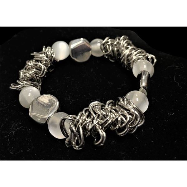 Silver Tone with Glass Beads Stretchy Bracelet