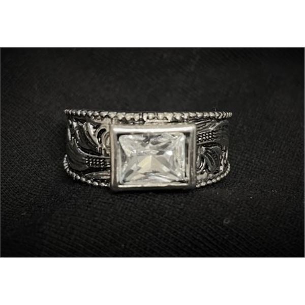 Silver Tone Ring with Square Zirkonia , Size 12