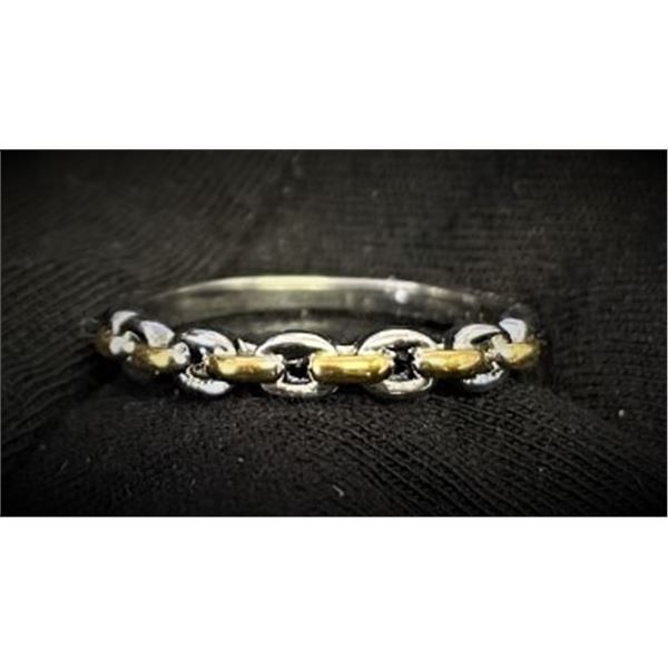 Two Tone Chain Link Inspired Ring , Size 10.5