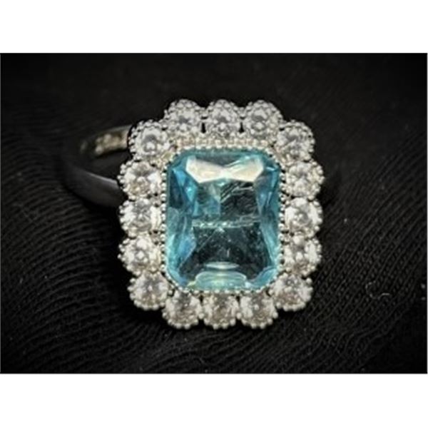 Aquamarine Silver Ring, 925 Stamped , Size 10.5