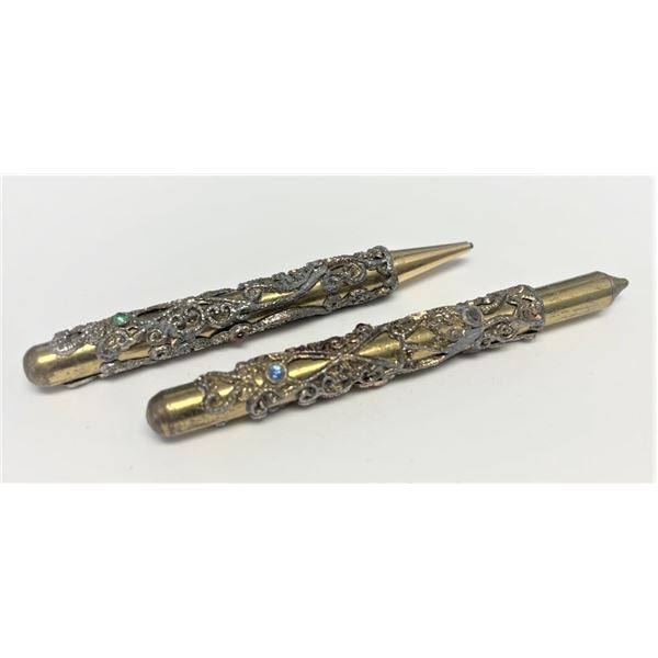 Vintage Mini Dance Card Jewel Pencil Set Gold Tone
