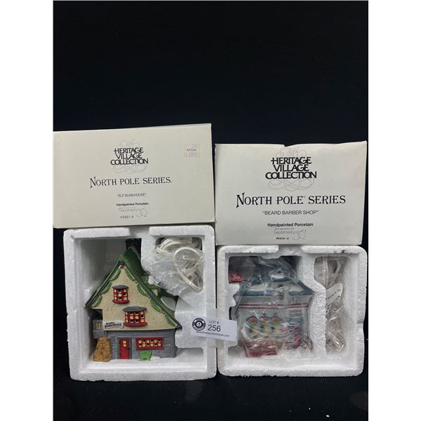 Lot of 2 Department 56  North Pole Series " Elf Bunkhouse" And " Beard Barber Shop"