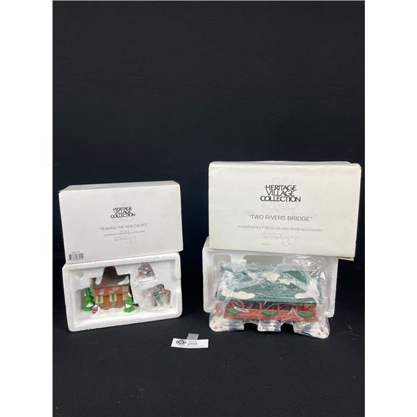 Lot of 2 Department 56 New England Village Series "Tending the New Calves " &" Two Rivers Bridge"