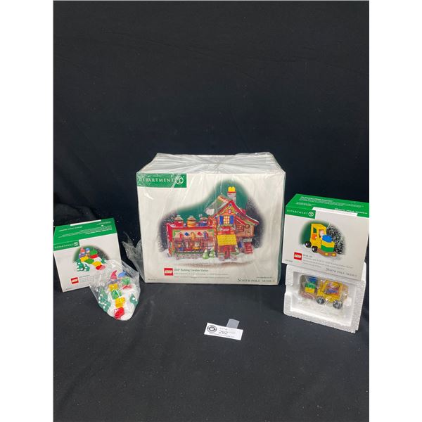 Lot of 3 Department 56  North Pole Series  LEGO  Little Builders ,  Building Creation Station  and  