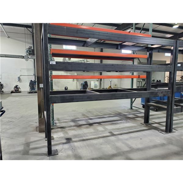 HEAVY STEEL MATERIAL STORAGE RACK UNIT APPROX. 8FT X 10 1/2FT X 3FT