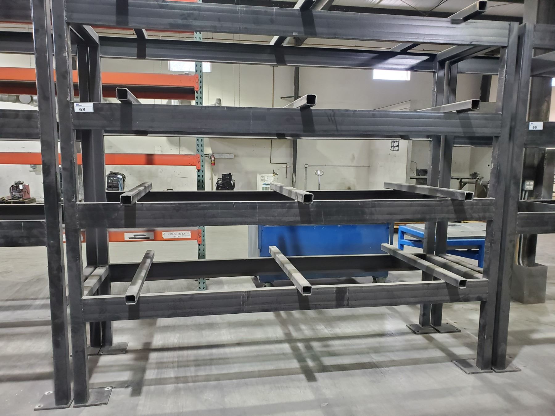 HEAVY STEEL MATERIAL STORAGE RACK UNIT APPROX. 8FT X 9 1/2FT X 3FT