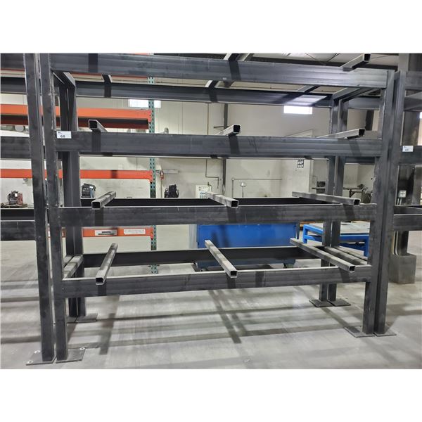 HEAVY STEEL MATERIAL STORAGE RACK UNIT APPROX. 8FT X 9 1/2FT X 3FT