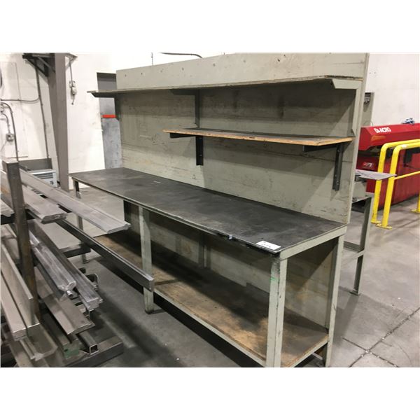 LARGE HEAVY METAL WORKBENCH WITH BACKBOARD AND BOTTOM SHELF-APPROX.8 ...