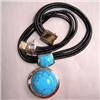 Image 1 : STERLING SILVER AND LEATHER STAB TURQUOISE NECKLACE 16''