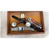 Image 2 : CIGAR BOX OF WATCHES WITH NEW BATTERIES AND STAINLESS FOLDING KNIFE