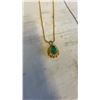 Image 2 : THREE NECKLACES - SILVER TONE WITH GREEN STONE, GOLD PLATED MARKED 18K WITH GREEN STONE, AND .925 PY