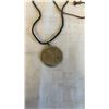 Image 2 : WHITE, GREEN, AND BROWN BEAD NECKLACE, AND SILVER TONE ALPHA/OMEGA PENDANT NECKLACE