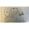 Image 1 : DOUBLE STRAND BEADED CHOKER NECKLACE (VERY SMALL), STERLING SILVER NECKLACE AND EARRING SET, AND .92