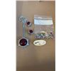 Image 1 : VINTAGE SILVER TONE AND RED STONES NECKLACE AND CLIP ON EARRINGS SET MARKED "BARGS", AND VINTAGE HAN