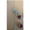 Image 2 : VINTAGE SILVER TONE AND RED STONES NECKLACE AND CLIP ON EARRINGS SET MARKED "BARGS", AND VINTAGE HAN