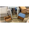 Image 1 : CARVED FRAMED MIRROR WITH STORAGE STOOL AND MAGAZINE RACK
