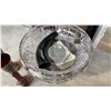 Image 10 : CRYSTAL BOWL, SILVER PLATE DISH, HORN, ENAMELED GLASS VASES, SWEDISH FISH ETCHING, PERUVIAN INLAID B