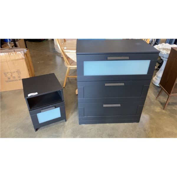 BLACK 3 DRAWER DRESSER AND NIGHTSTAND