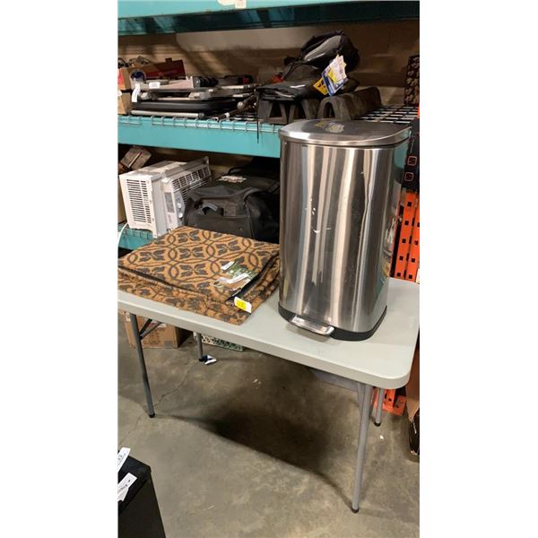 STAINLESS GARBAGE CAN AND 3 OUTDOOR FLOOR MATS