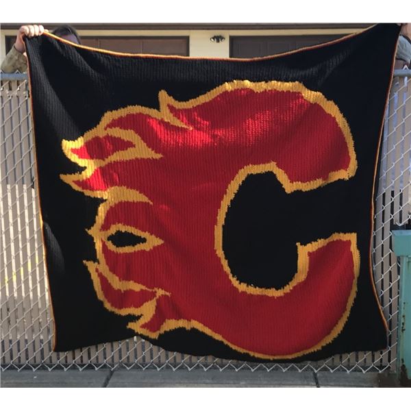 HOMEMADE CALGARY FLAMES CROTCHET BLANKET
