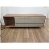Image 2 : LC Lacquer Craft Wood & Lt. Gray TV Stand Cabinet w/ 3 Doors & Drawers 72" x 16" x 25"H