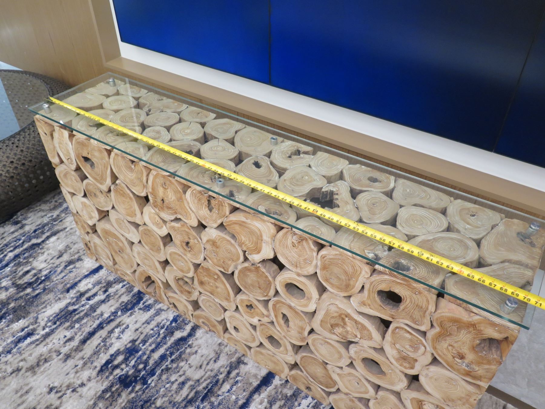 Long Entry Table W Logs Glass Top 71 X 16 X 32 H long-entry-table-w-logs-glass-top-71-x-16-x-32-h