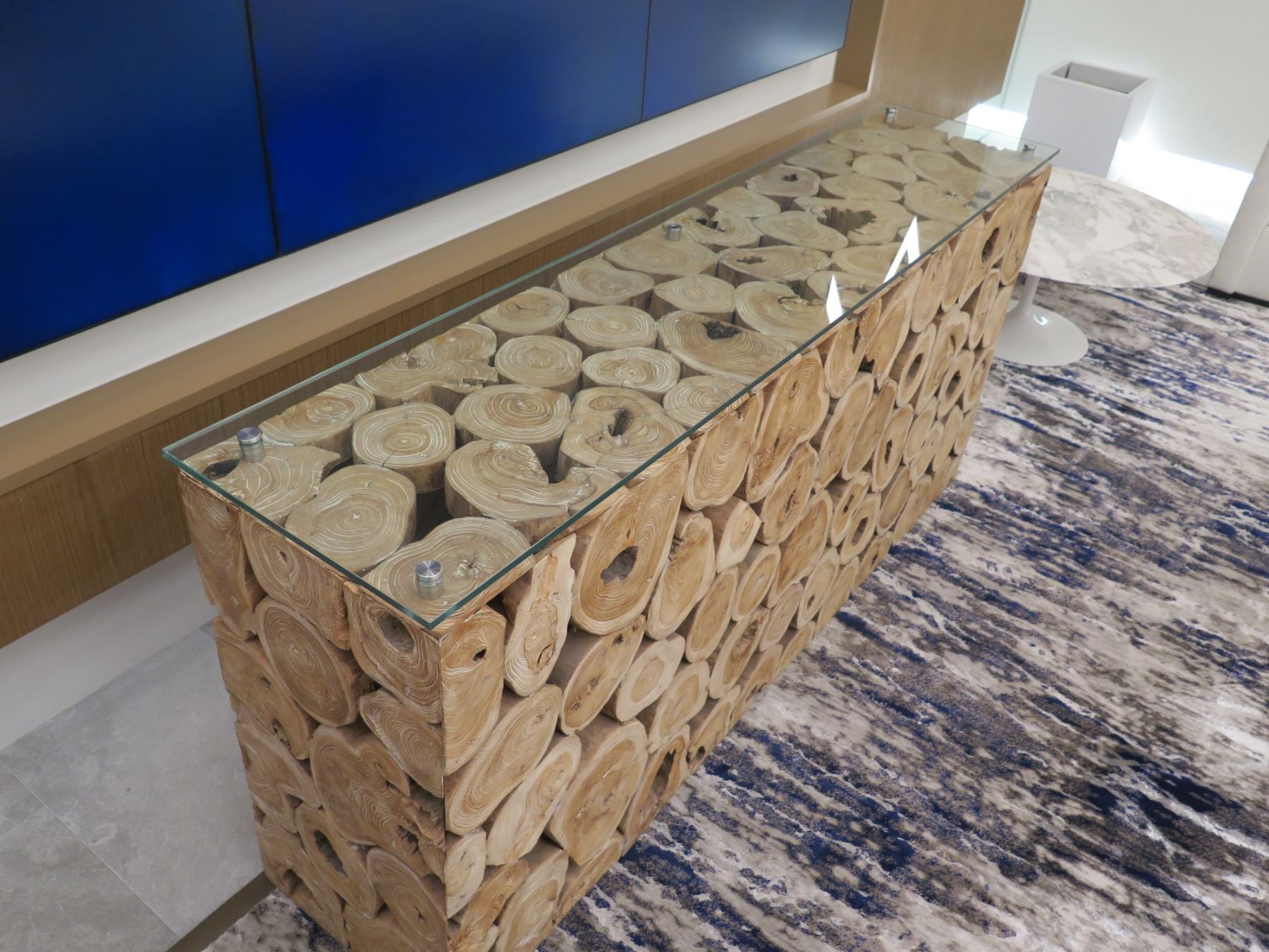 Long Entry Table W Logs Glass Top 71 X 16 X 32 H Oahu Auctions long-entry-table-w-logs-glass-top-71-x-16-x-32-h-oahu-auctions