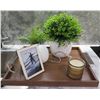 Image 1 : Misc Décor: 2 Artificial Plants in Vases, Candle & Frame w/ Beach Scene
