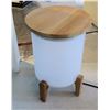 Image 1 : Round White & Wood Table Lamp on Base 11" Diameter x 17"H