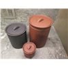 Image 2 : Sir|Madam Ceramica Pots w/ Lids: 1 Black & 2 Terra-Cotta Color, Misc Size