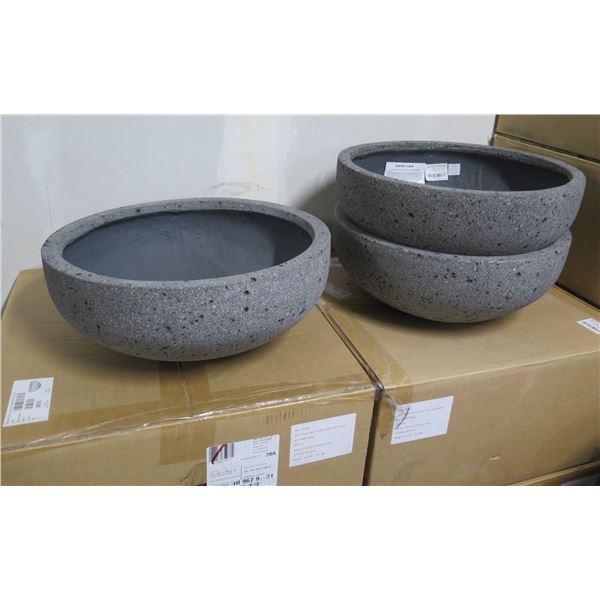 Qty 3 Rejuvenation Planters Dell Low Bowl Wide Laterite Gray E3104, 17.5"D x 7.5"H